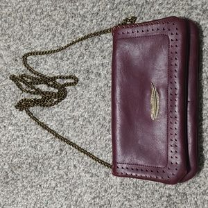 Maroon Faux Leather Crossbody Gold Tone Chain Wallet